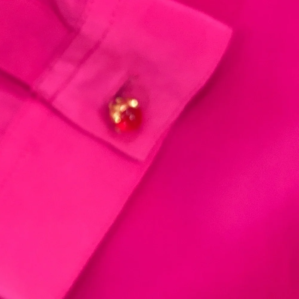 Lilly Pulitzer 100% silk Fuchsia pink split neck Blouse size medium - Picture 7 of 8